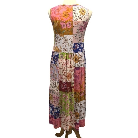 Johnny Was Cosmo Easy Fit Tea Length Patchwork Bamboo Midi Dress Women Large - Picture 9 of 16